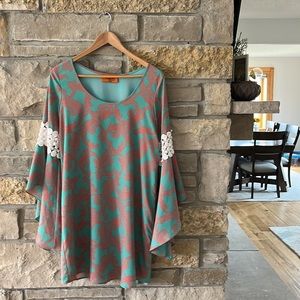 VOOM Turquoise Orange Hippie Shift Dress Large